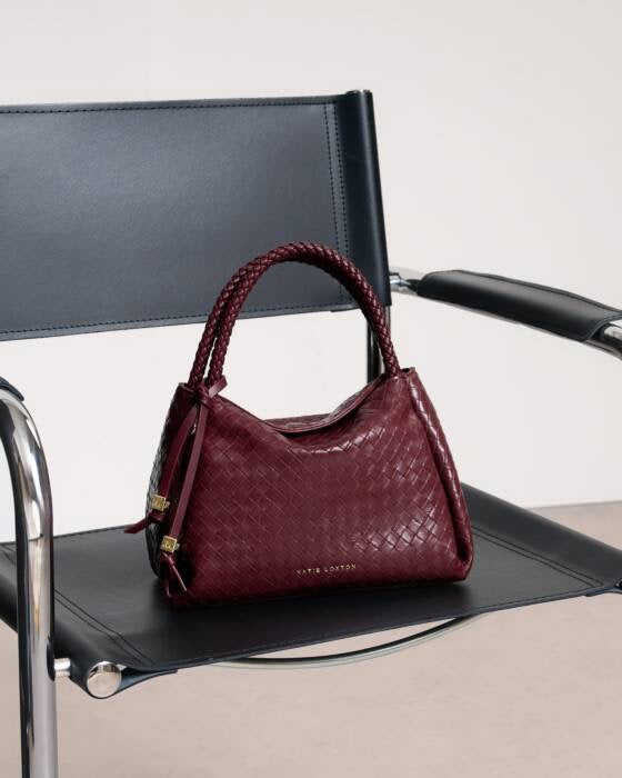 Nova Woven Texture Top Handle Bag - Cherry