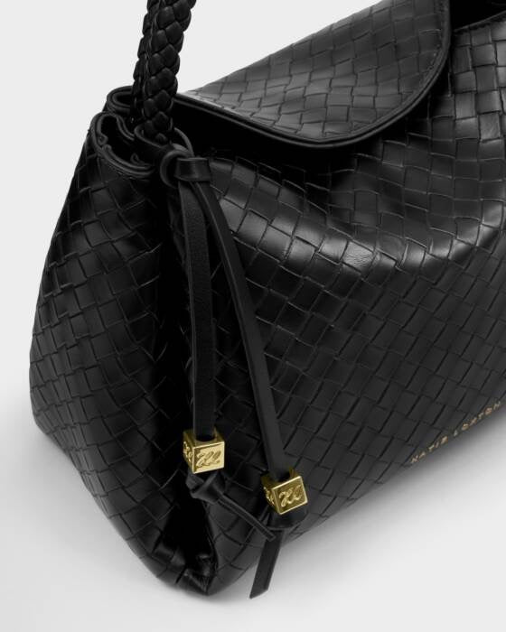 Nova Woven Texture Top Handle Bag - Black
