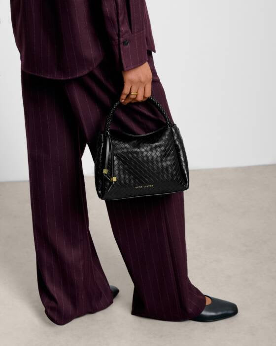 Nova Woven Texture Top Handle Bag - Black