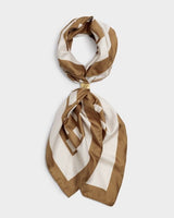 Satin Scarf - Off White + Caramel
