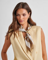 Satin Scarf - Off White + Caramel