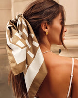 Satin Scarf - Off White + Caramel