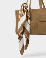 Satin Scarf - Off White + Caramel