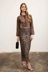 Mia Leopard Mesh Midi Skirt