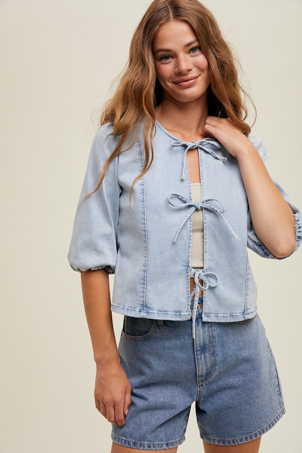 Haley Tie Front Denim Top