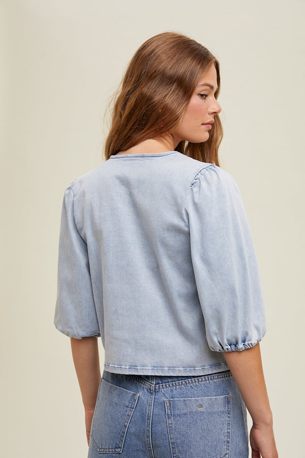 Haley Tie Front Denim Top