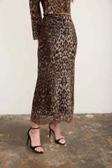 Mia Leopard Mesh Midi Skirt