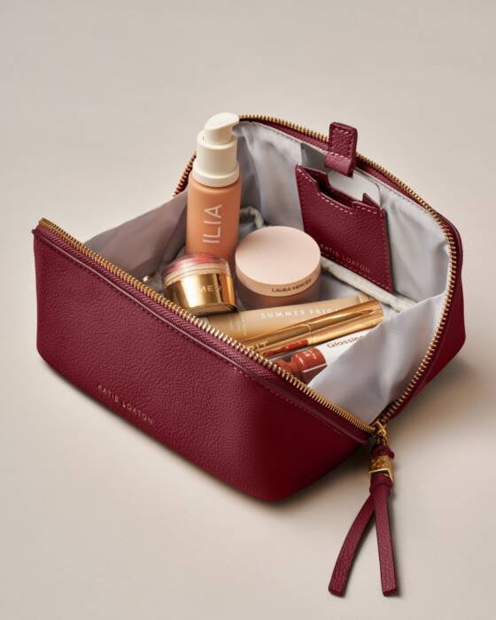 Fold Out Mirror Makeup Bag - Cherry