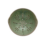 Aqua + Brown Stoneware Berry Bowl