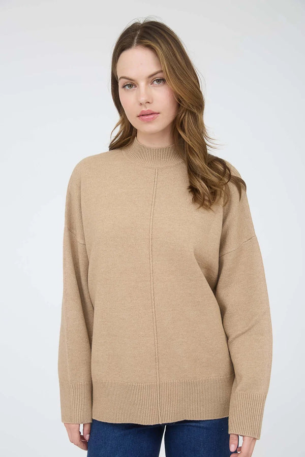 Ophelia Mock Neck Knit Sweater - Taupe