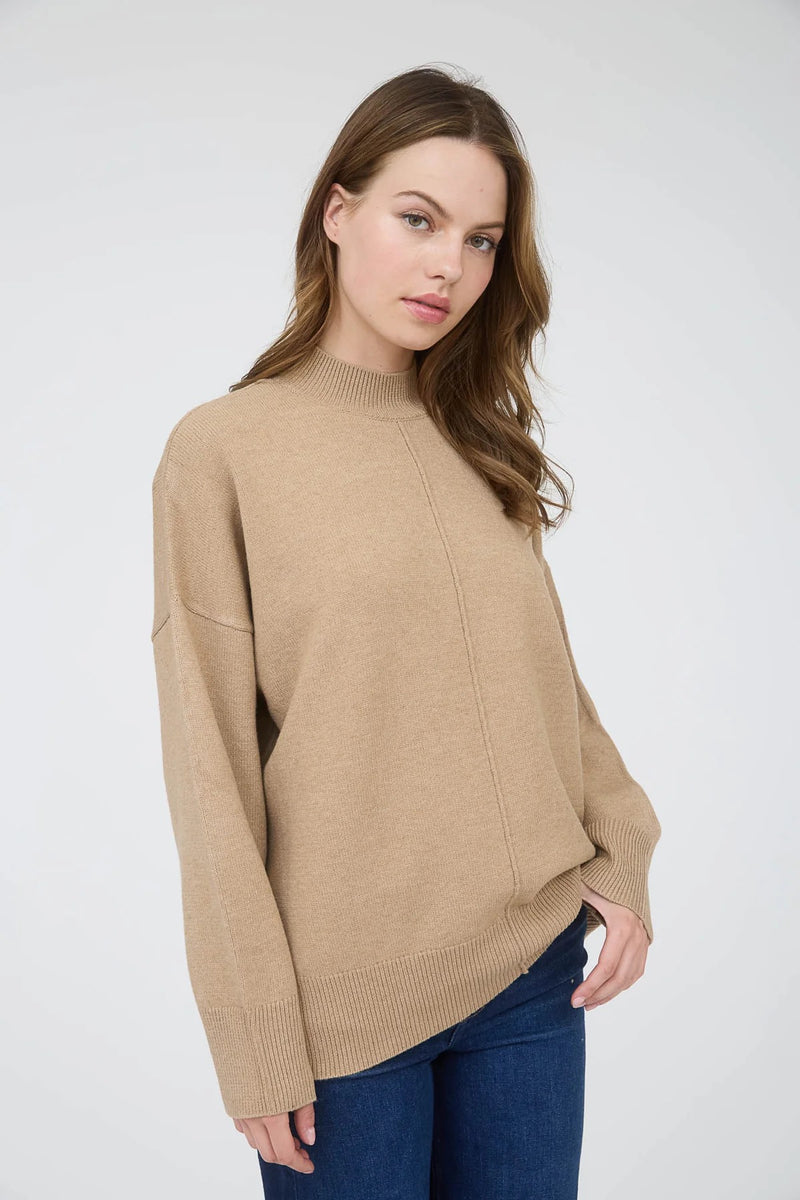 Ophelia Mock Neck Knit Sweater - Taupe
