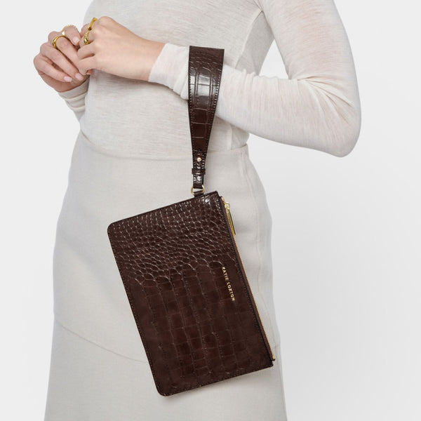 Marni Faux Croc Wristlet - Chocolate
