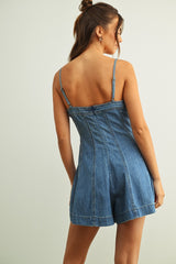 Abbie Paneled Washed Denim Romper