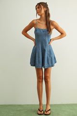 Abbie Paneled Washed Denim Romper