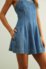 Abbie Paneled Washed Denim Romper