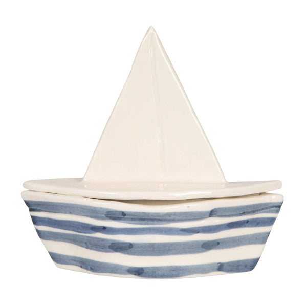 Blue + White Striped Sailboat Trinket Box