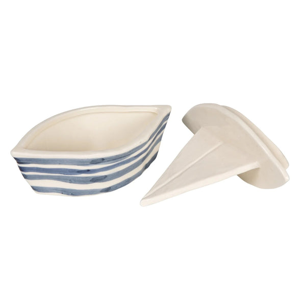 Blue + White Striped Sailboat Trinket Box