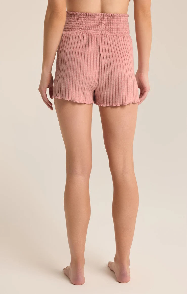 Dawn Smocked Rib Lounge Shorts - Rosebud