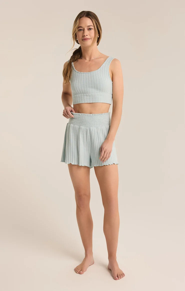 Dawn Smocked Rib Lounge Shorts - Snowflake Blue