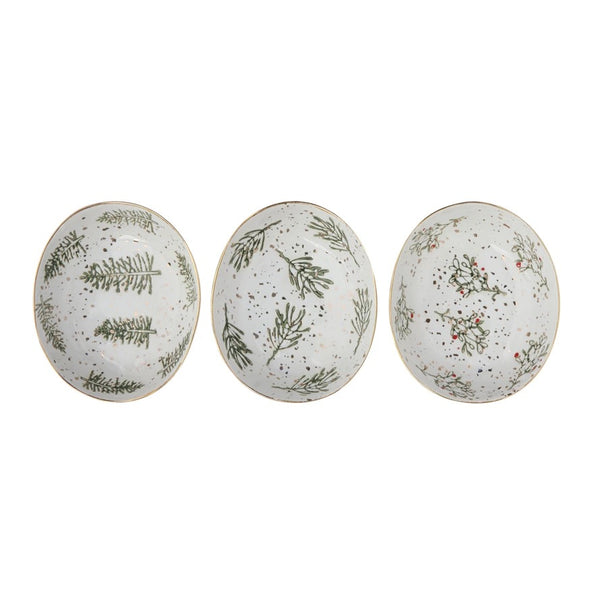 Oval Stoneware Dish with Holiday Greenery - Three Styles