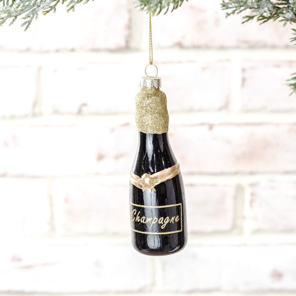 Champagne Bottle Glass Ornament