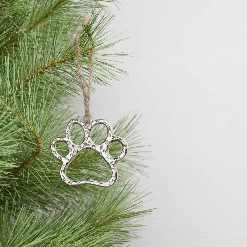 Silver Dog Paw Ornament