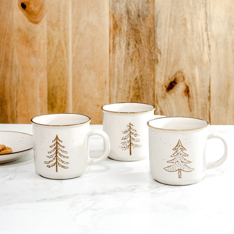 Stoneware Gold Tree Mugs