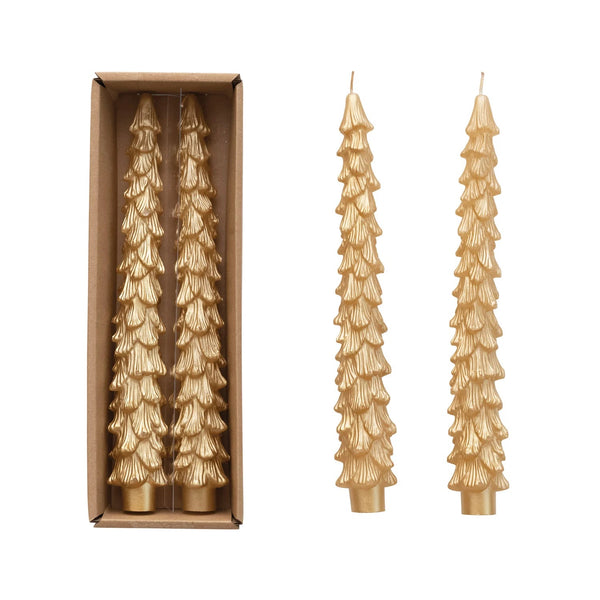 Tree Shaped Taper Candles - Gold