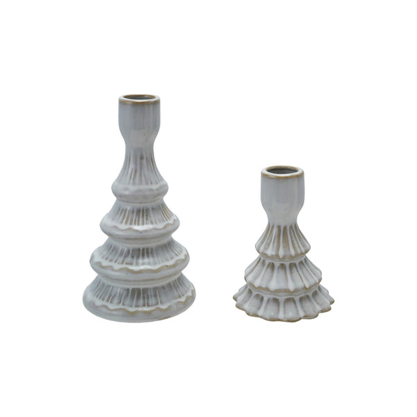 White Stoneware Tree Shaped Taper Candle Holder