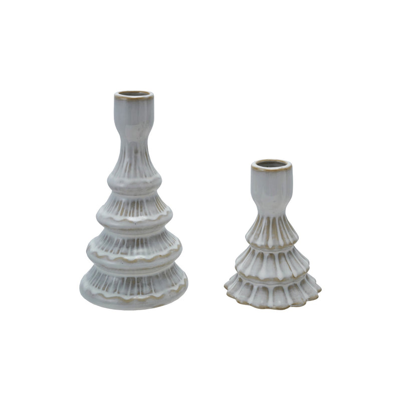 White Stoneware Tree Shaped Taper Candle Holder