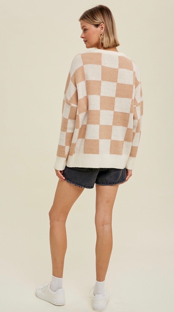 Beige Checker Sweater