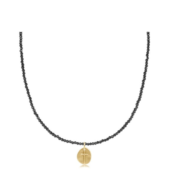 17" Choker Faceted Hematite 2mm Necklace - Inspire Small Gold Charm
