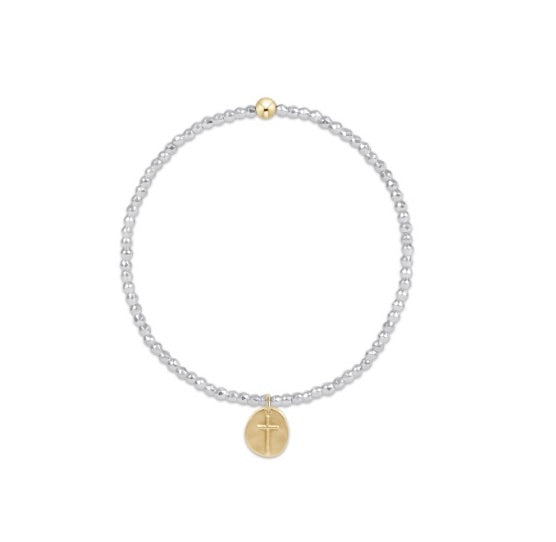 Bright Silver Faceted Hematite 2mm Bead Bracelet - Inspire Small Gold Charm
