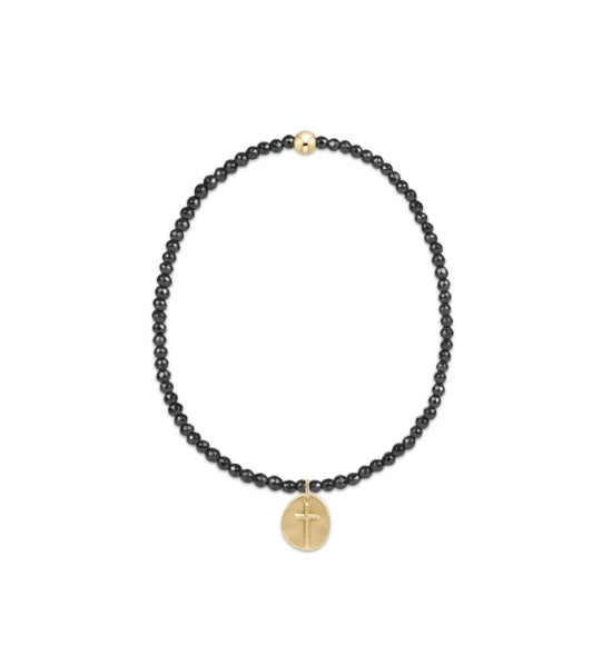 Faceted Hematite 2mm Bead Bracelet - Inspire Small Gold Charm