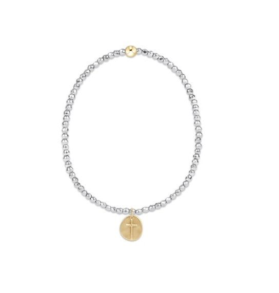 Silver Faceted Hematite 2mm Bead Bracelet - Inspire Small Gold Charm