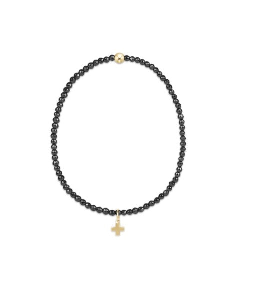 Faceted Hematite 2mm Bead Bracelet - Signature Cross Gold Charm