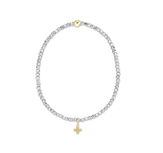 Silver Faceted Hematite 2mm Bead Bracelet - Signature Cross Gold Charm