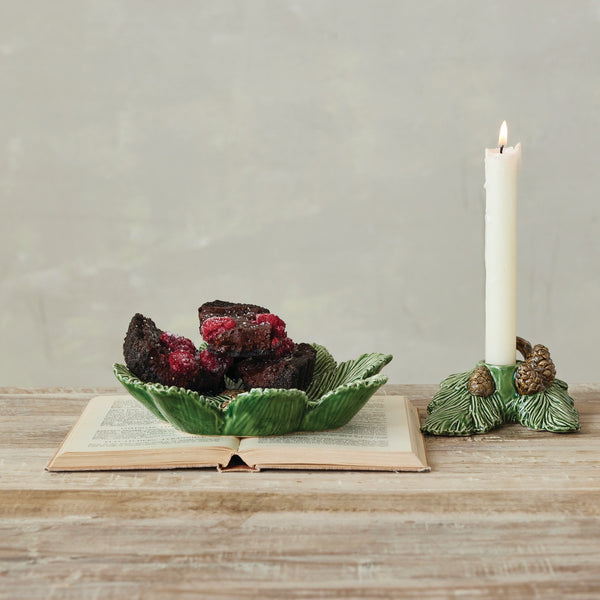 Taper Candle Holder with Pinecones