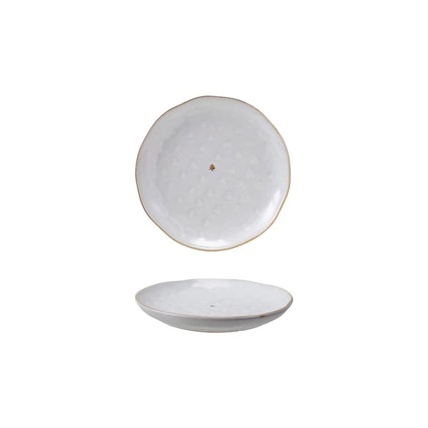White, Gold + Cream Round Plate