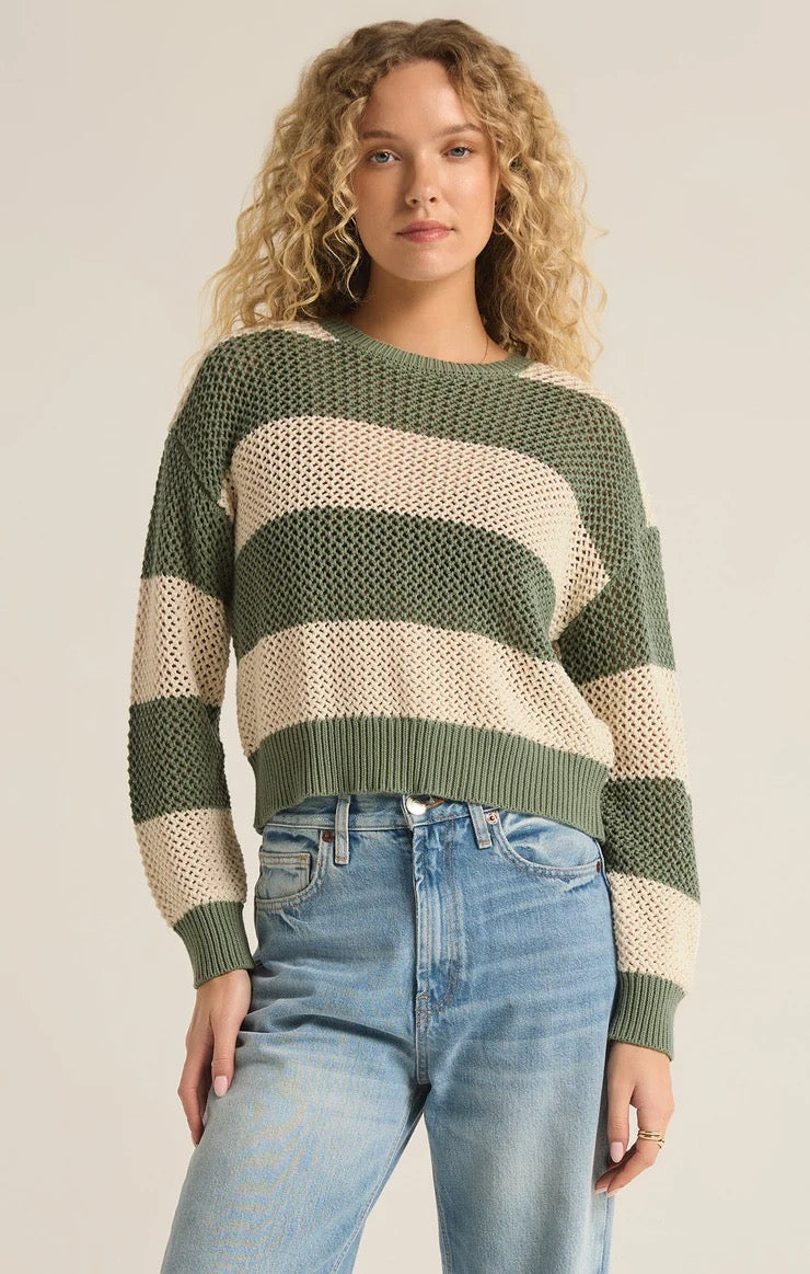 Broadbeach Stripe Sweater - Palm Green