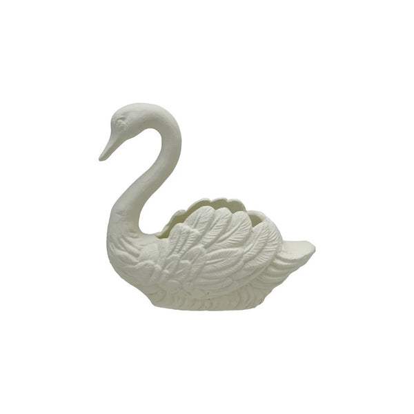 White Cast Iron Swan Planter