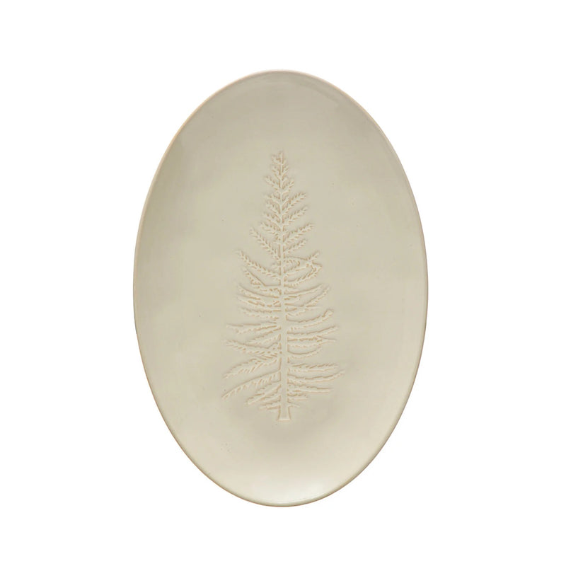 Oval Stoneware Debossed Tree Platter