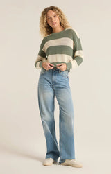 Broadbeach Stripe Sweater - Palm Green