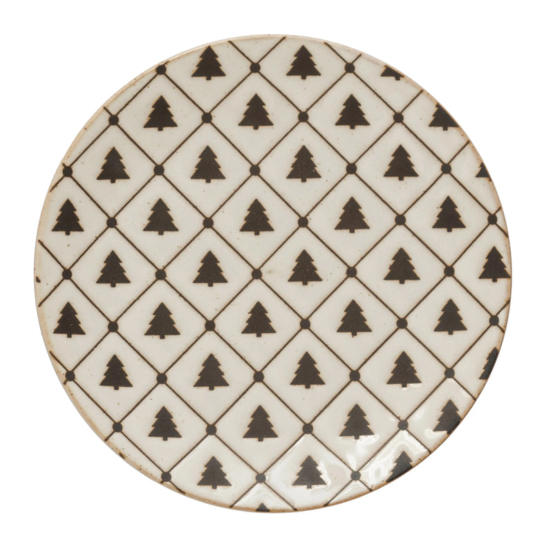 Tree Patterned Stoneware Plate 6"