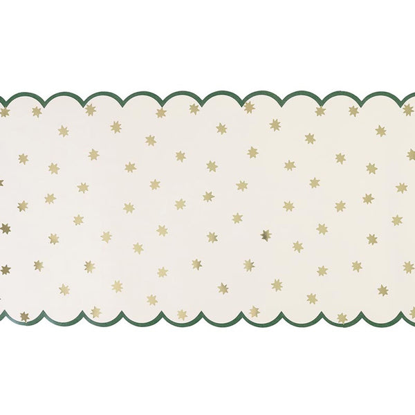 Scalloped Paper Table Runner - Green + Gold Star