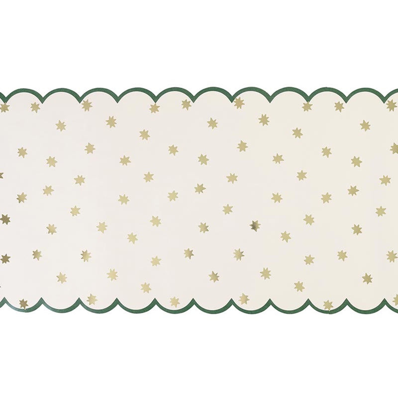 Scalloped Paper Table Runner - Green + Gold Star