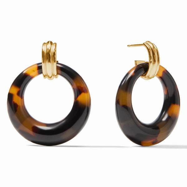 Madison Doorknocker Earrings - Gold + Acrylic Tortoise Shell