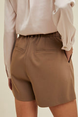 Mocha Twill Pleated Shorts