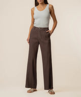 Meg High Rise Linen Trouser - Chocolate
