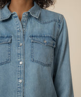 Posey Long Sleeve Denim Top + Pearl Snap Buttons